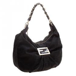 Pre Owned Fendi Black Zucca Canvas Mia Hobo