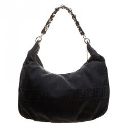 Pre Owned Fendi Black Zucca Canvas Mia Hobo