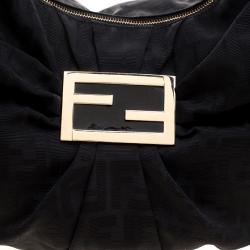 Pre Owned Fendi Black Zucca Canvas Mia Hobo
