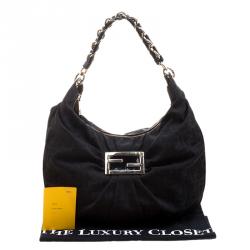 Pre Owned Fendi Black Zucca Canvas Mia Hobo