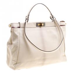 Pre Owned Fendi Beige Leather with Sting Ray Lining Large Peekaboo Bag