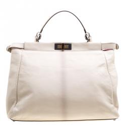 Pre Owned Fendi Beige Leather with Sting Ray Lining Large Peekaboo Bag