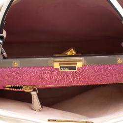 Pre Owned Fendi Beige Leather with Sting Ray Lining Large Peekaboo Bag