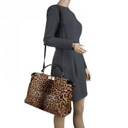 Pre Owned Fendi Leopard Print Calfhair Large Peekaboo Bag