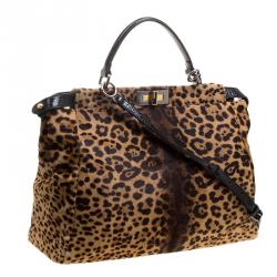 Pre Owned Fendi Leopard Print Calfhair Large Peekaboo Bag