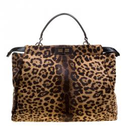 Pre Owned Fendi Leopard Print Calfhair Large Peekaboo Bag