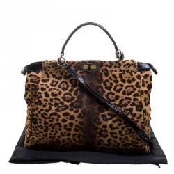 Pre Owned Fendi Leopard Print Calfhair Large Peekaboo Bag