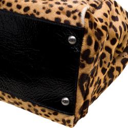 Pre Owned Fendi Leopard Print Calfhair Large Peekaboo Bag