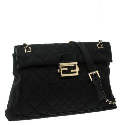 Fendi Black Quilted Fabric Maxi Baguette Shoulder Bag
