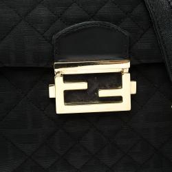 Fendi Black Quilted Fabric Maxi Baguette Shoulder Bag