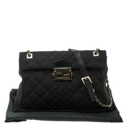 Fendi Black Quilted Fabric Maxi Baguette Shoulder Bag