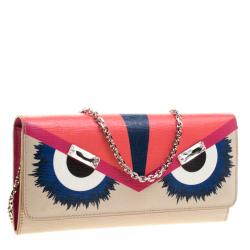 Pre Owned Fendi Multicolor Leather Elite Monster Wallet On Chain