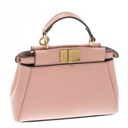 Pre Owned Fendi Pink Leather Micro Peekaboo Crossbody Bag