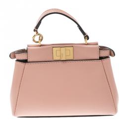 Pre Owned Fendi Pink Leather Micro Peekaboo Crossbody Bag