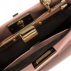 Pre Owned Fendi Pink Leather Micro Peekaboo Crossbody Bag