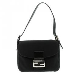 Pre Owned Fendi Black Fabric Baguette Shoulder Bag
