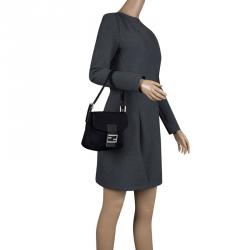 Pre Owned Fendi Black Fabric Baguette Shoulder Bag