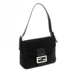 Pre Owned Fendi Black Fabric Baguette Shoulder Bag