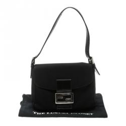 Pre Owned Fendi Black Fabric Baguette Shoulder Bag
