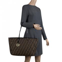 Pre Owned Fendi Tobacco Quilted Zucca Fabric Roll Tote