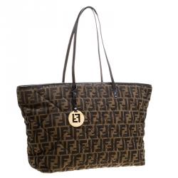 Pre Owned Fendi Tobacco Quilted Zucca Fabric Roll Tote