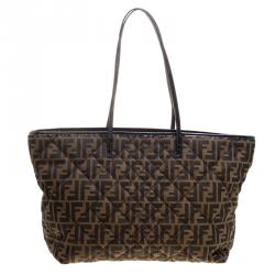 Pre Owned Fendi Tobacco Quilted Zucca Fabric Roll Tote