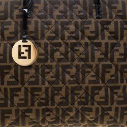 Pre Owned Fendi Tobacco Quilted Zucca Fabric Roll Tote