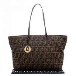 Pre Owned Fendi Tobacco Quilted Zucca Fabric Roll Tote