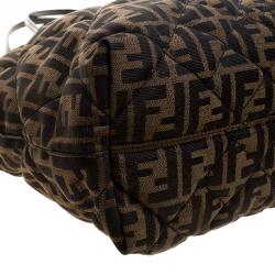 Pre Owned Fendi Tobacco Quilted Zucca Fabric Roll Tote