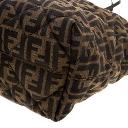 Pre Owned Fendi Tobacco Quilted Zucca Fabric Roll Tote