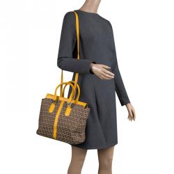 Pre Owned Fendi Tobacco/Yellow Zucca Canvas and Leather Tote