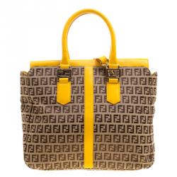 Pre Owned Fendi Tobacco/Yellow Zucca Canvas and Leather Tote