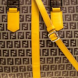Pre Owned Fendi Tobacco/Yellow Zucca Canvas and Leather Tote