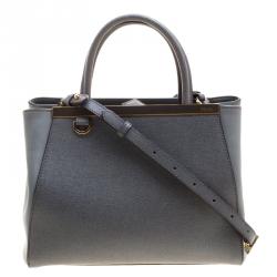 Pre Owned Fendi Grey Saffiano Leather Small 2Jours Tote