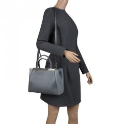 Pre Owned Fendi Grey Saffiano Leather Small 2Jours Tote