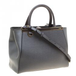 Pre Owned Fendi Grey Saffiano Leather Small 2Jours Tote
