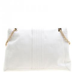 Pre Owned Fendi White Leather Maxi Baguette Flap Shoulder Bag