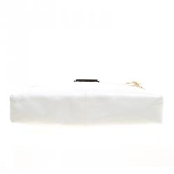 Pre Owned Fendi White Leather Maxi Baguette Flap Shoulder Bag