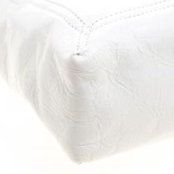 Pre Owned Fendi White Leather Maxi Baguette Flap Shoulder Bag