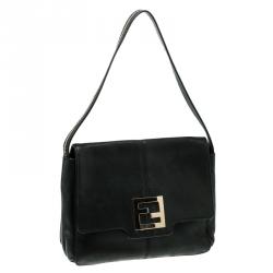 Pre Owned Fendi Black Shimmering Leather Shoulder Bag