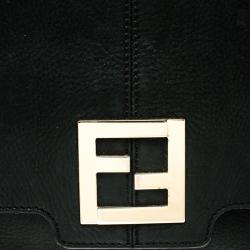 Pre Owned Fendi Black Shimmering Leather Shoulder Bag