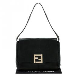 Pre Owned Fendi Black Shimmering Leather Shoulder Bag