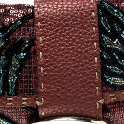 Pre Owned حقيبة فندي سيليريا باغيت جلد أحمر بوردو مزخرفة ترتر وخرز