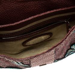 Pre Owned حقيبة فندي سيليريا باغيت جلد أحمر بوردو مزخرفة ترتر وخرز