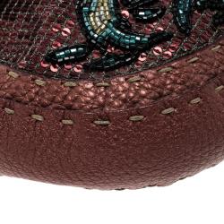 Pre Owned حقيبة فندي سيليريا باغيت جلد أحمر بوردو مزخرفة ترتر وخرز