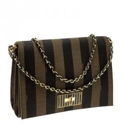 Pre Owned Fendi Tobacco Pequin Stripe Canvas Large Claudia Shoulder Bag