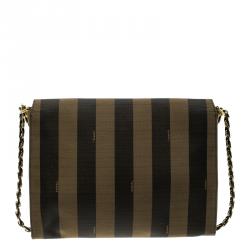 Pre Owned Fendi Tobacco Pequin Stripe Canvas Large Claudia Shoulder Bag