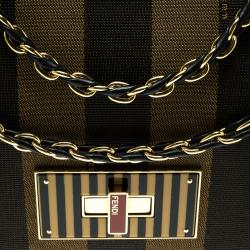 Pre Owned Fendi Tobacco Pequin Stripe Canvas Large Claudia Shoulder Bag