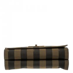 Pre Owned Fendi Tobacco Pequin Stripe Canvas Large Claudia Shoulder Bag