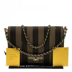 Pre Owned Fendi Tobacco Pequin Stripe Canvas Large Claudia Shoulder Bag